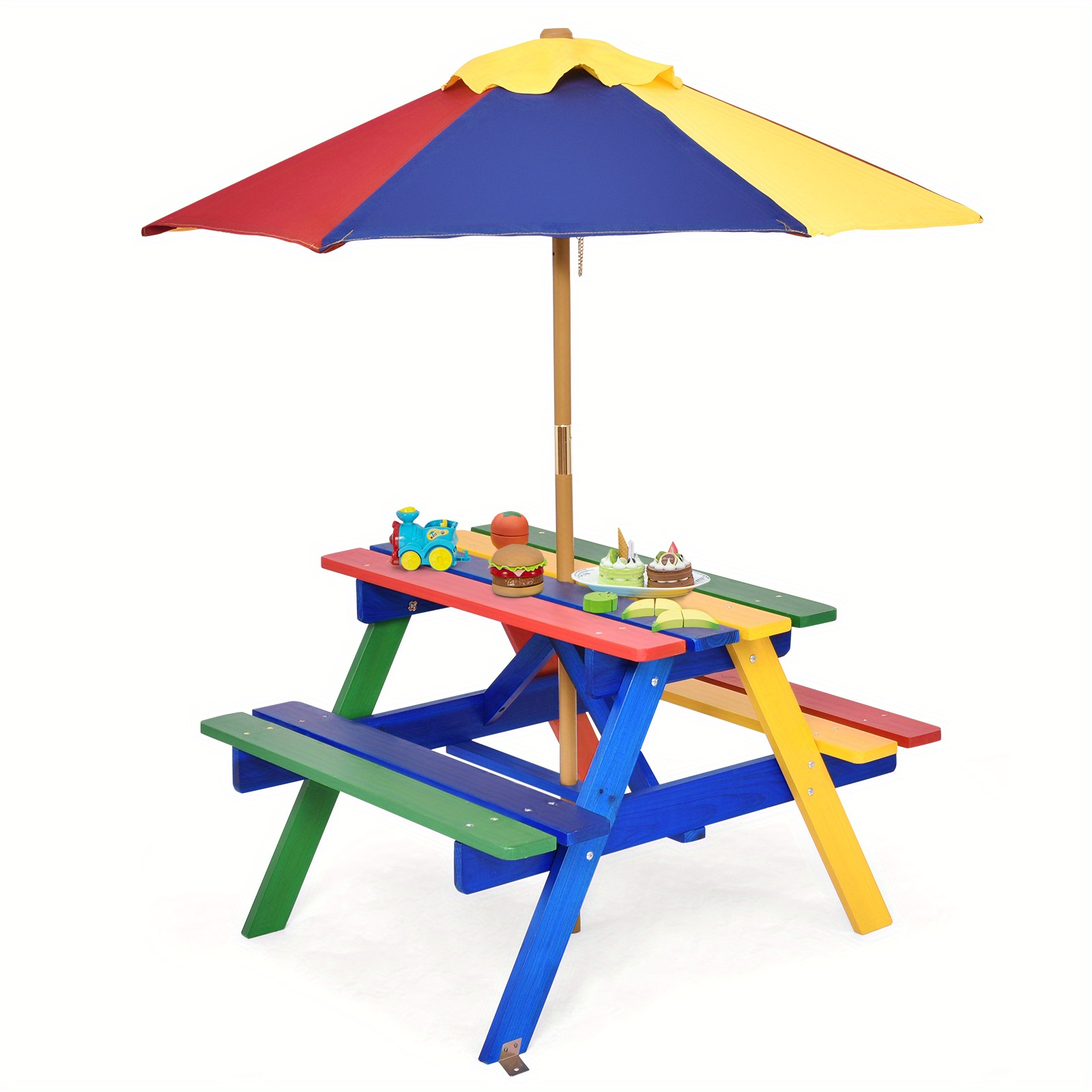 TEMU Goplus 4 Picnic Table W/umbrella Garden Yard Folding Children Bench Outdoor, Portable Picnic Table, Picnic Table Foldable, , Garden Bench