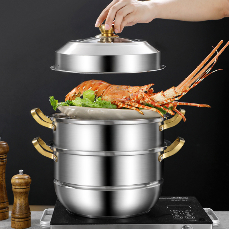 1pc stainless steel double layer steamer pot multi tiered dumpling steamer insert easy clean versatile cookware with 11inch for stovetop use details 0