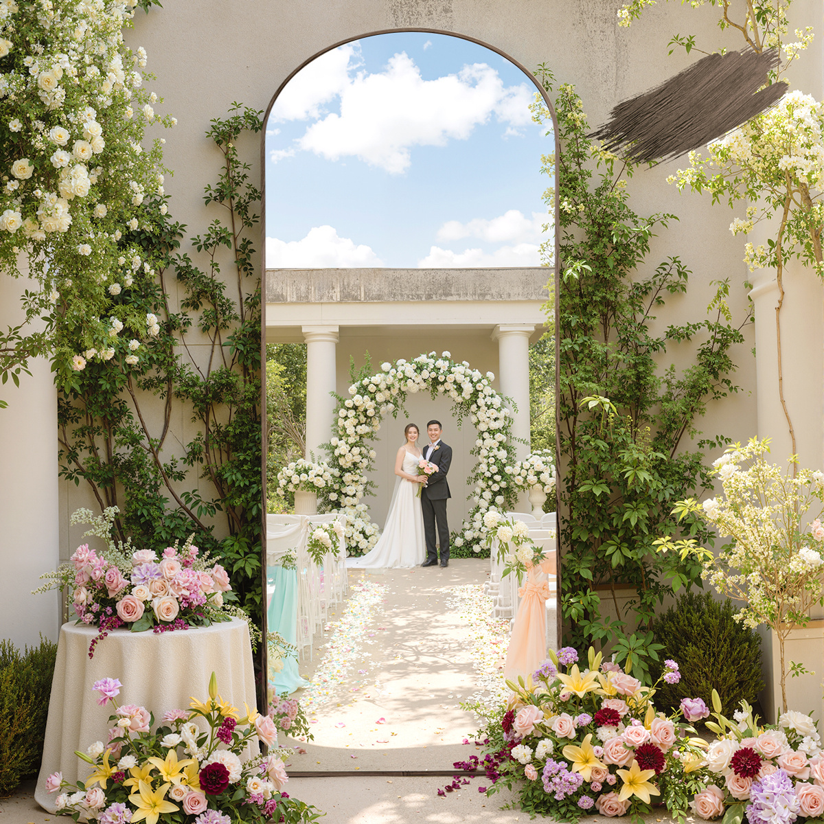 Image of Large Arched Full Body Mirror With Stand - Full-length Vertical Mirror Suitable For Wedding Decor, Style Arched Mirror With & Frame, /outdoor Or Wall-mounted Mirror For Hallway, Dressing Room