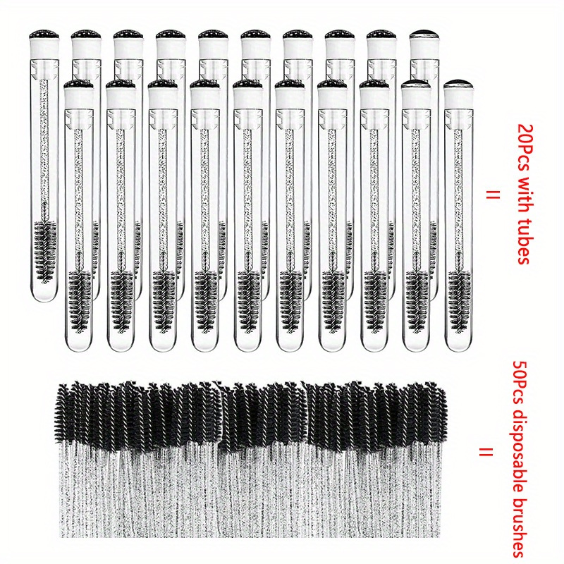 70pcs Disposable Eyelash Brushes With 20pcs Empty Tubes | Black And White, Nylon Bristles For Eyelash Extension And Replacement, Elegant Beauty Tools