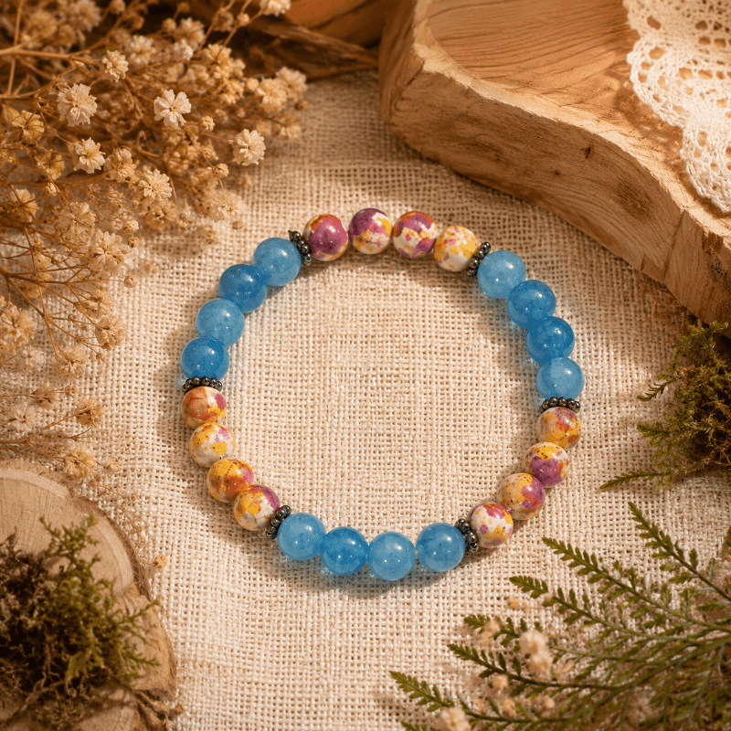 Translucent Blue Beads Elastic Bracelet with Retro Design