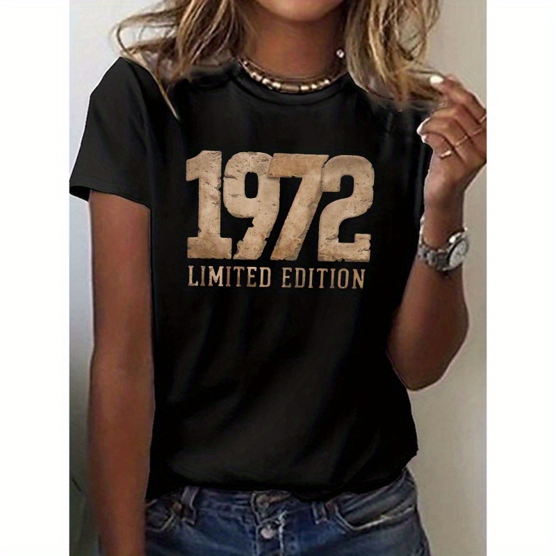 

T-shirt vintage à imprimé design 1972, haut décontracté à col rond à manches courtes pour l'été et , vêtements pour femmes