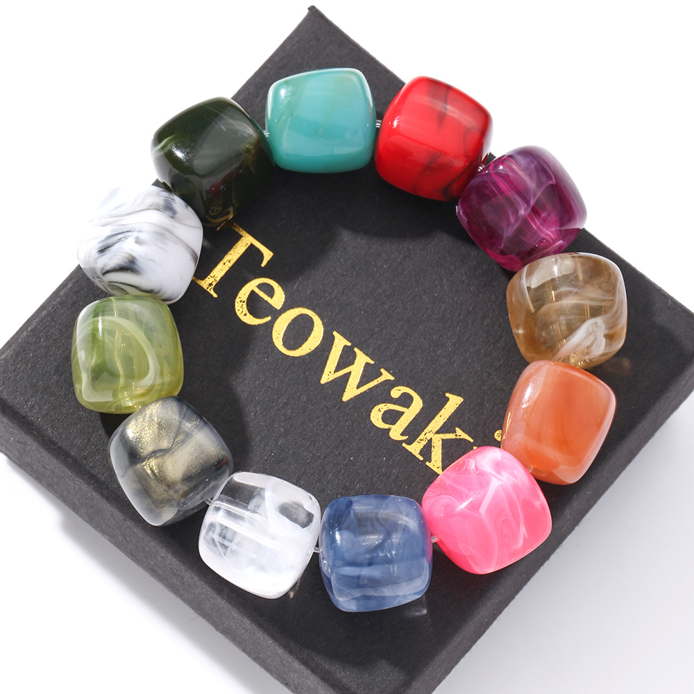 TEMU 1 pièce Bracelet pour femme, bohème, multicolore, en perles de cube acrylique - Bijou bohème extensible et empilable avec perles carrées de