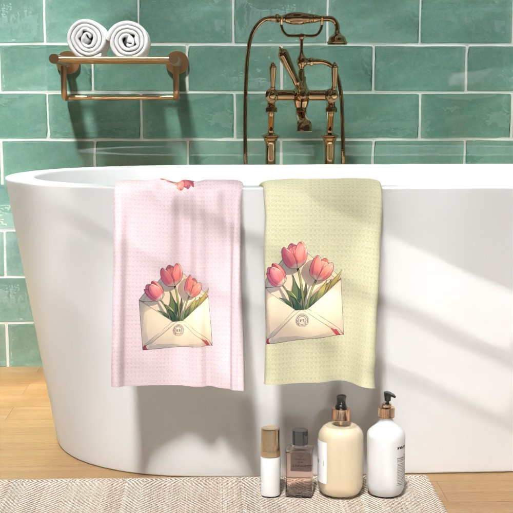 2pcs cozy cartoon tulip print towels, 45.72x66.04cm, super soft & quick-drying, machine washable with vibrant colors - ideal for kitchen, bathroom & outdoor dining decor, kitchen towels details 4