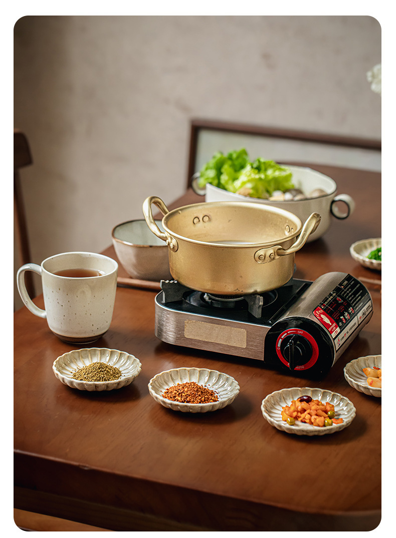 2pcs fangchu yellow retro petal flavor dish japanese flavor dish ceramic small dish barbecue dipping hot pot   snack   Product details 3