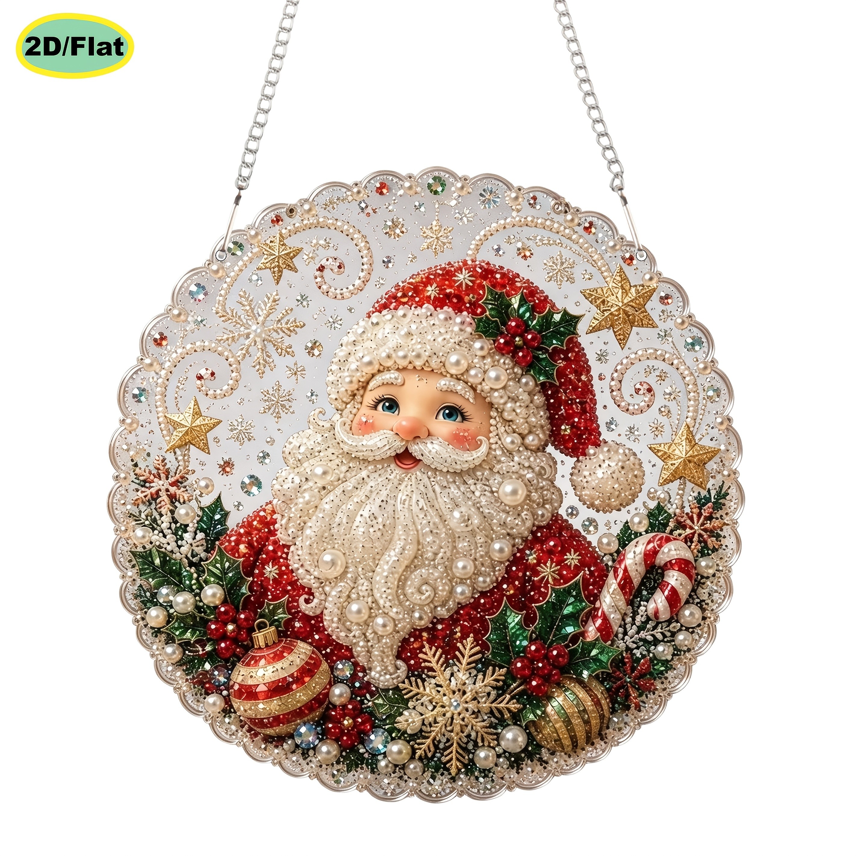TEMU Plat 2D, Convient pour , 2DFALT 1 pièce Pendentif Peinture Diamant Perle 5D sur le Thème du Père Noël, Plaque Murale Suspendue Plate 2D en