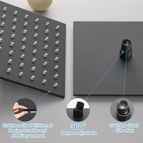 1pc 6 inch square ultra thin shower head solid 304 stainless steel fixed overhead shower head high pressure rain shower with self cleaning nozzles bathroom shower fixture with free ptfe tape