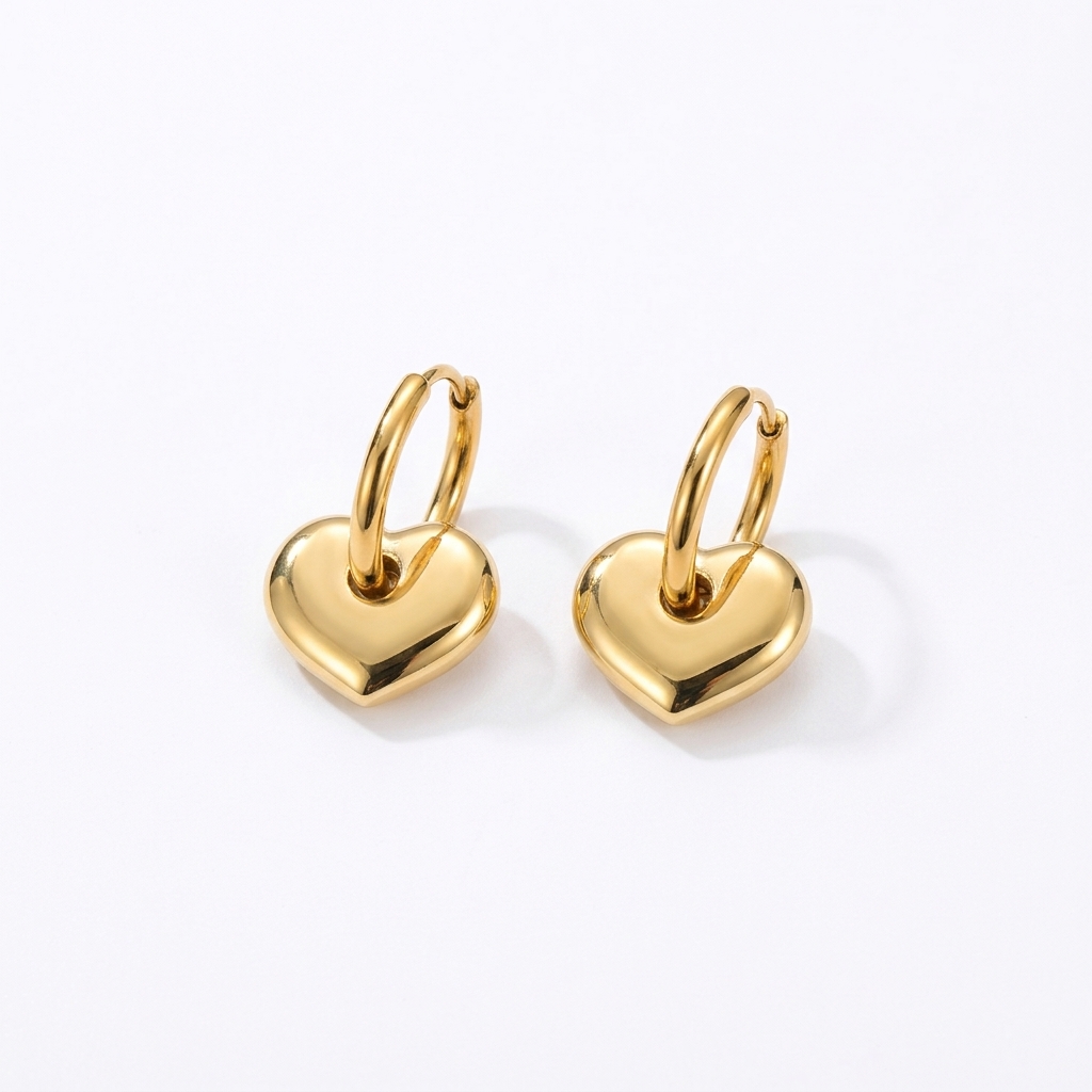 TEMU Lxalry 1 Pair Of Women's Fashion Hoop Earrings, Retro Minimalist Geometric Heart Pendant Ear Rings, Made Of Stainless Steel, Waterproof,