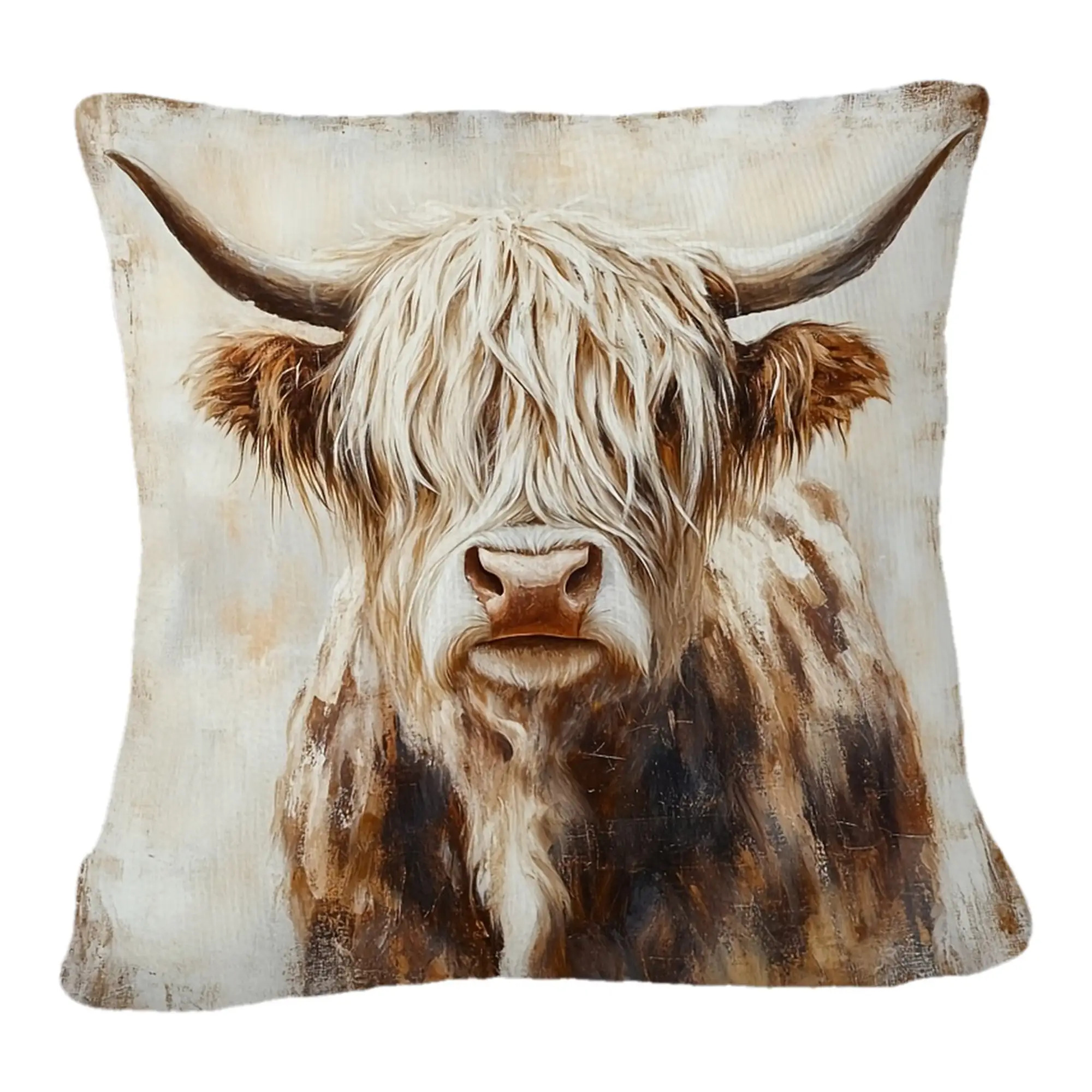 TEMU Double-sided 1pc 2d Flat Highland Cow Print Shawl Pillowcase, Soft Short Fabric, Zipper Closure, Machine Washable, Polyester Decorative Pillow