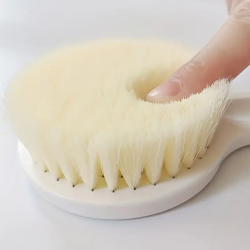 long handle bath massage & exfoliating shower brush with soft bristles and massager heads - heavy-duty non-slip grip, for back, legs, , sensitive light beige - manual bath scrubber, no batteries/electricity, ideal for spa, home, shower use - durable bathroom accessory for adults & seniors - white with beige bristles, hanging loop for , exfoliating & massaging functionality, bath brush long handle for shower, shower brush, Product details 2