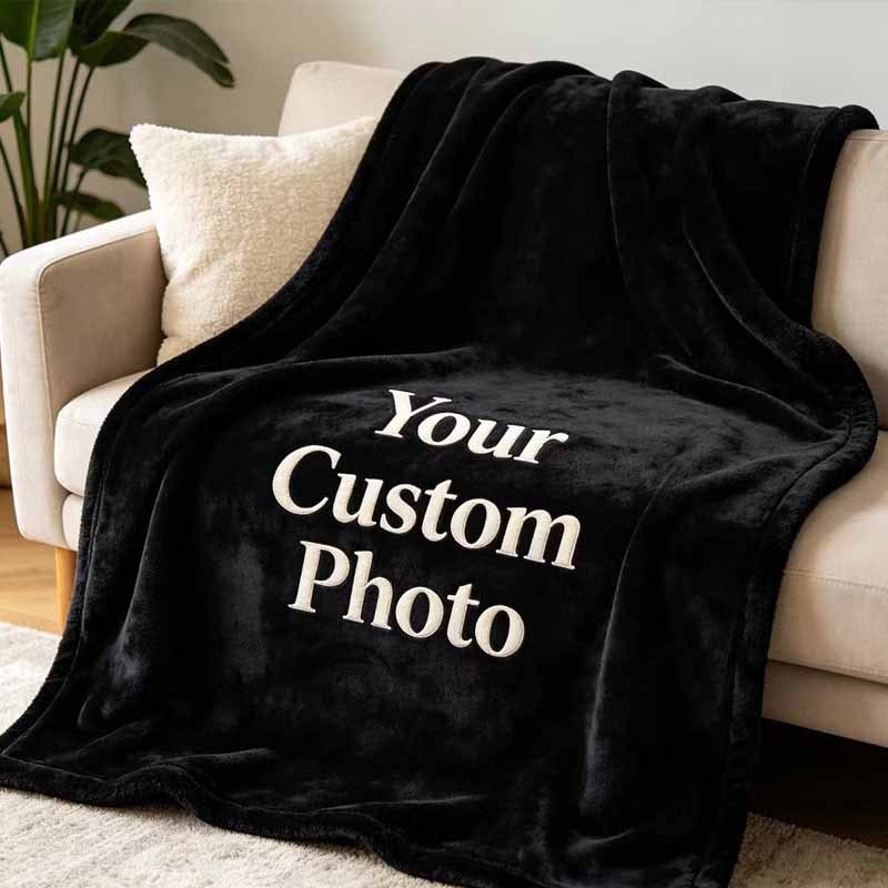 TEMU 1pc Personalized Custom Blanket With Photo And Text, Custom Blanket, Fleece Blanket, Birthday, Halloween, Christmas, Custom Picture Blanket,