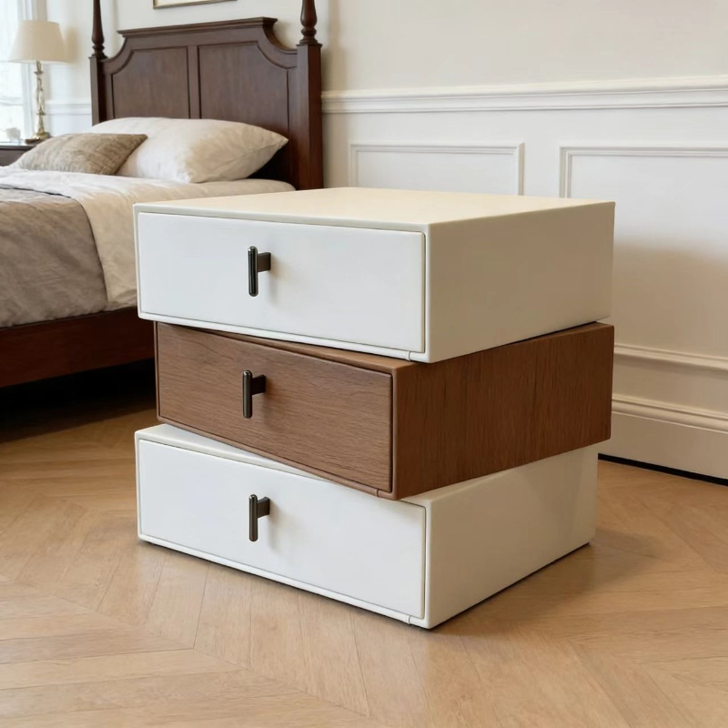 This Modern Three-Layer Wooden Bedside Table Features a Minimalist Design in White And Walnut Wood. It Offers Ample Storage Space for The Bedroom, Is Structurally Stable, Easy to Assemble, And Has a Scratch-Resistant Easy Decorative End