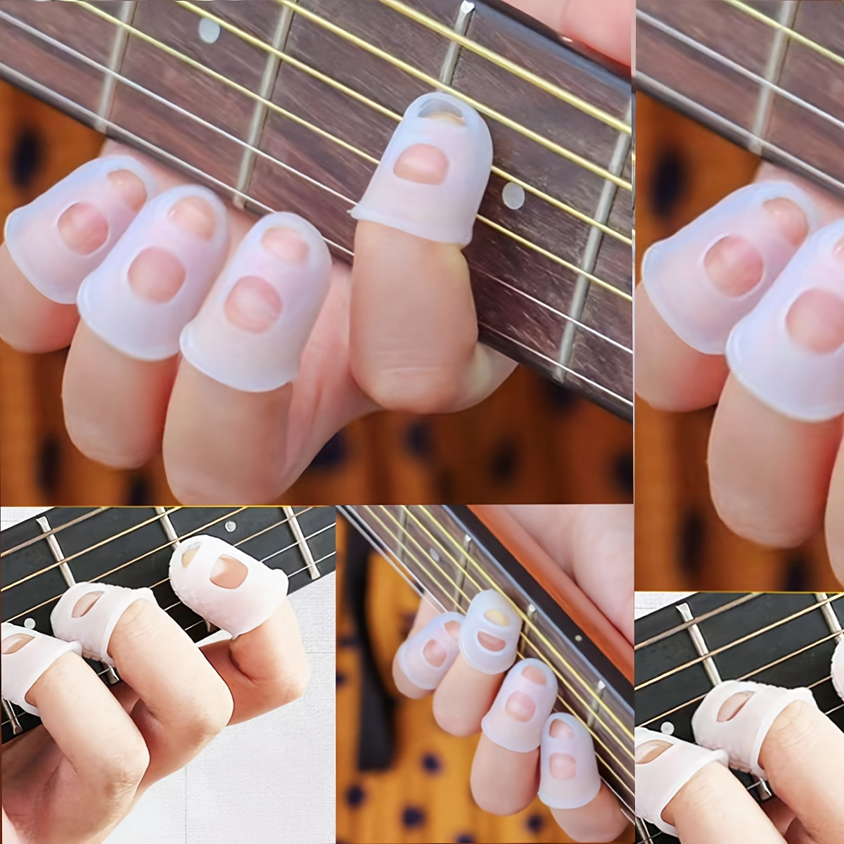 

4pcs Silicone Guitar Finger Picks Set, Transparent Beginner Practice Finger Covers For Acoustic Guitar