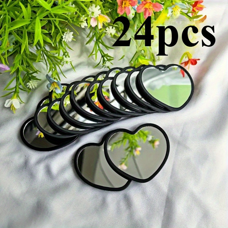 TEMU 24pcs Heart-shaped Portable Mirrors - 3 Colors( Black, White, Pink) Minimalist Glass Makeup Mirrors For Travel, Gifts, Home Decor - No Battery