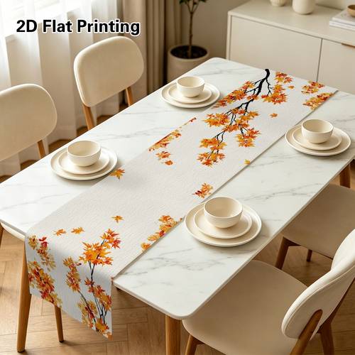 item picture 2D Flat,1pc Thanksgiving Orange Le Leaves Printed Table Runner - Versatile Dining Table Buffet Table Dresser Decor for Spring Summer Fall, Holidays Festivals Casual Dinner Parties, Foldable for Storage 2D Flat, 2D Flat