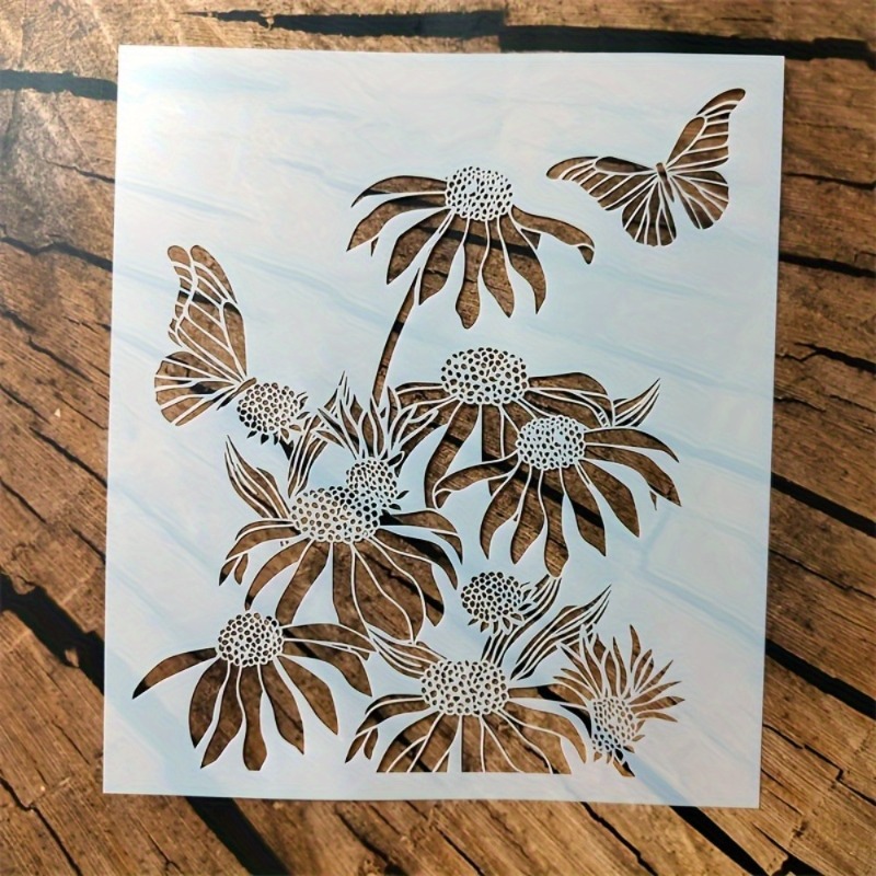 TEMU 1pc Daisy And Hollow Template For Diy Painting, Art Flower Craft Stencil, Suitable For Fabric Transfer, Wall Art, Wood Decor - Reusable Plastic