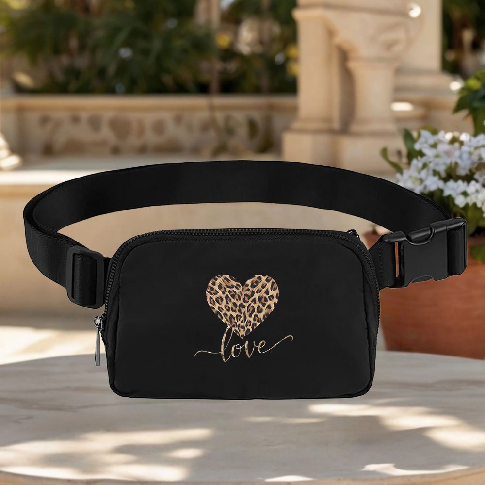 TEMU 1pc Sac Banane de Sport Multifonctionnel à Motif Cœur et Imprimé Léopard, Grande Unisexe, Réglable, Design Élégant avec Fermeture Éclair, pour