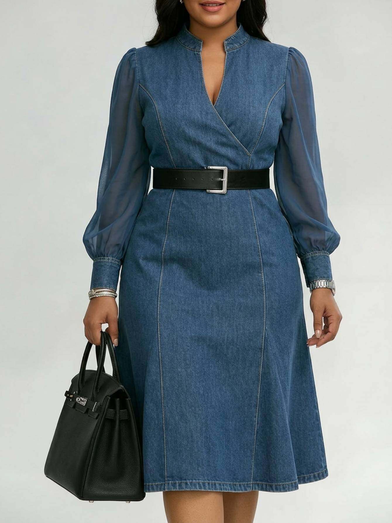 long sleeve denim midi dress sold on Temu United States