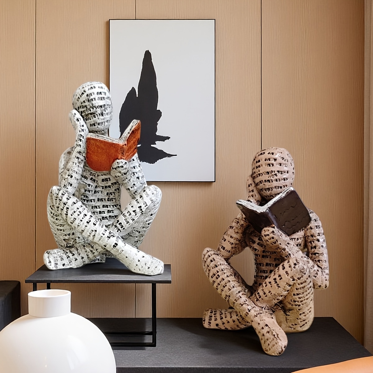TEMU Statua Lettore, 2 pezzi/Set Piccoli Ornamenti, Artigianato in Resina, Decorazione da Tavolo per la Casa Statua Libro da , Regalo per , Ornamento