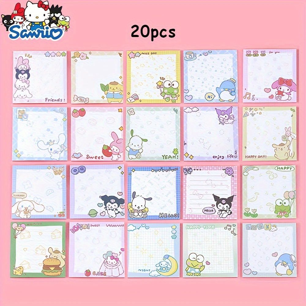 E-shop Sanrio 20er Pack Cartoon Haftnotizen - Mit süßen Cartoon Kuromi Melody Hellokitty Cinnamoroll, Tagebuch und Notizblock für Zuhause und Büro