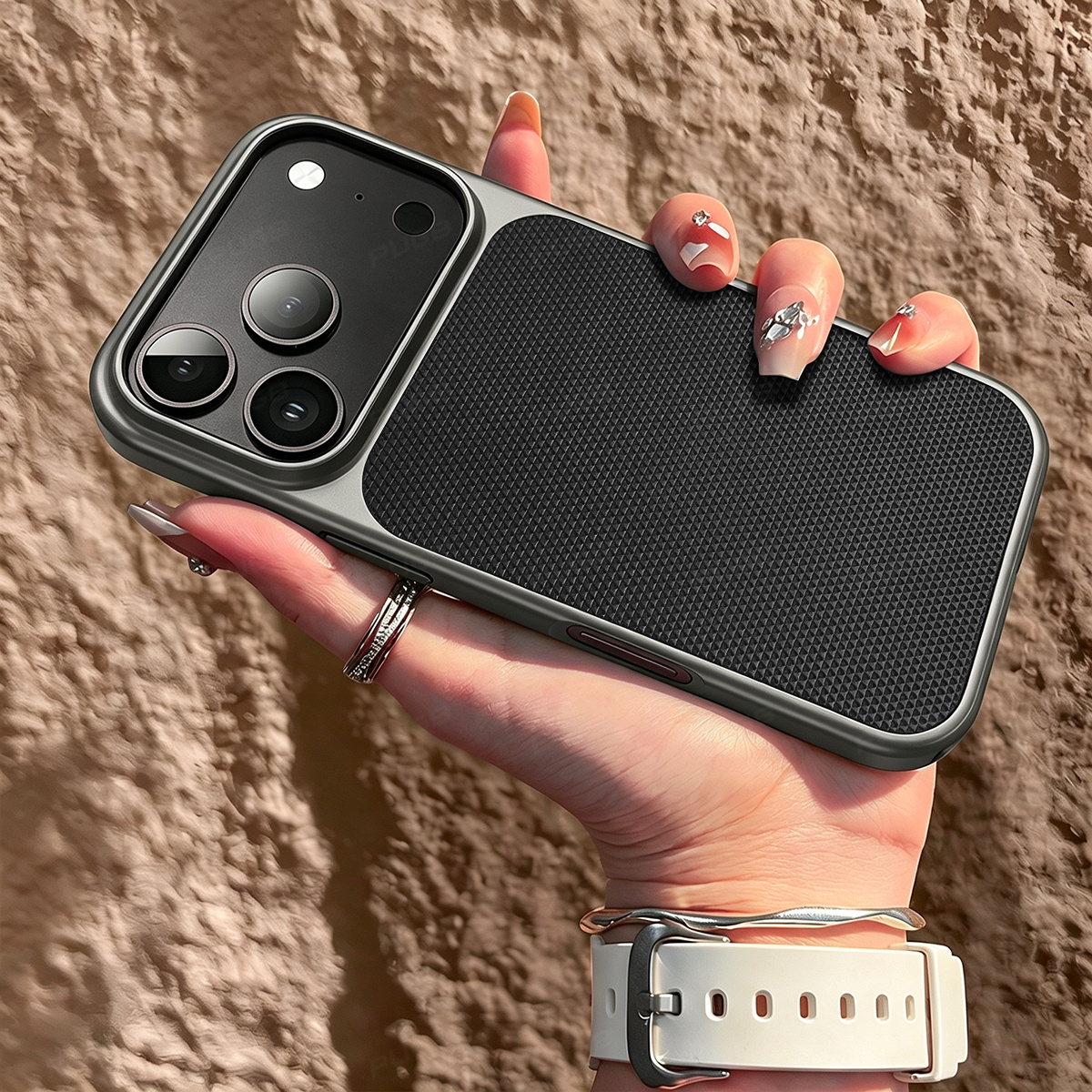 TEMU Phone Case - Luxury Matte Minimalist Hard Phone Case For Iphone 18 17 16 15 14 13 Pro Max 18 Pro 18 Pro Max Metallic Paint Triangle Non-slip