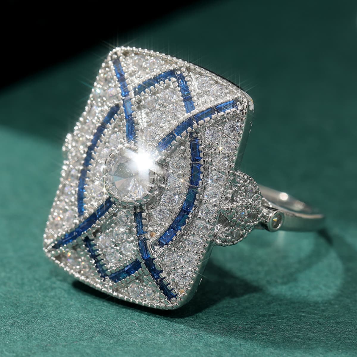 Unisex Art Geometric Blue-White Zirconia Ring