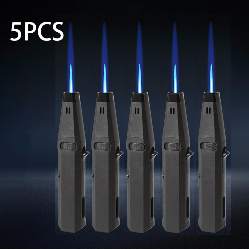TEMU 5pcs 1300°f Torch Lights, Portable Propane Gas Rechargeable Light, Blue Flame Light With Safety Lock, Bright Inflatable Butane Gas Windproof Jet