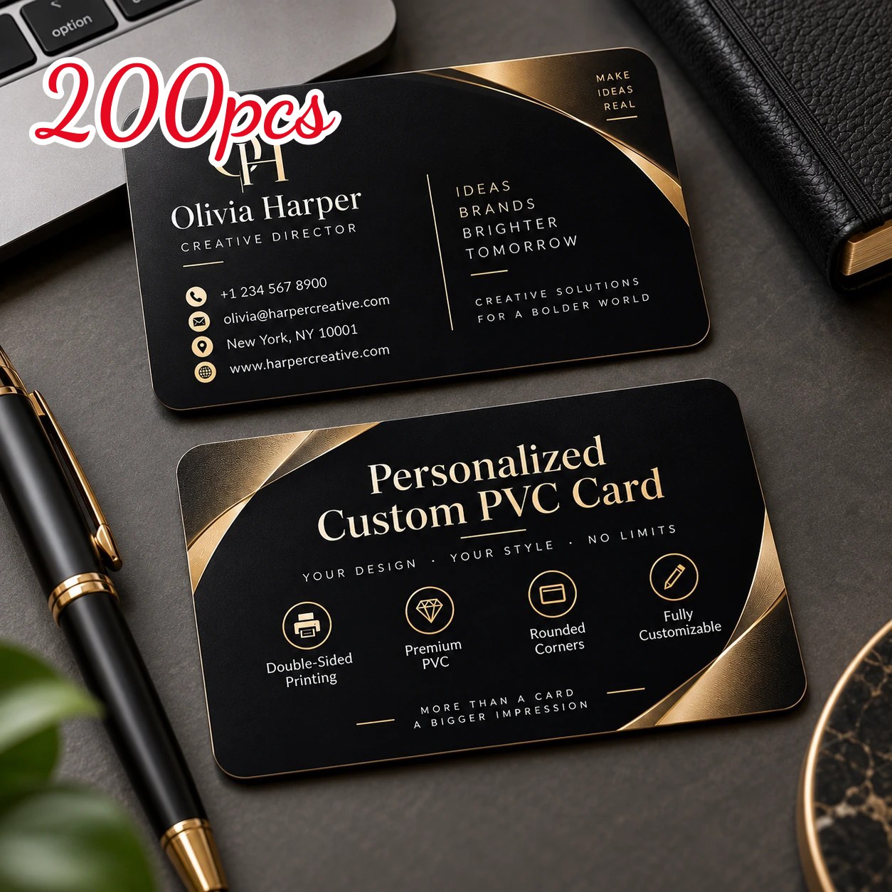 TEMU Premium Custom Double-sided Pvc Business Card - (matte Material) And Anti-bending Glossy Surface, Durable, Fade-resistant, Glossy Surface 0.38mm