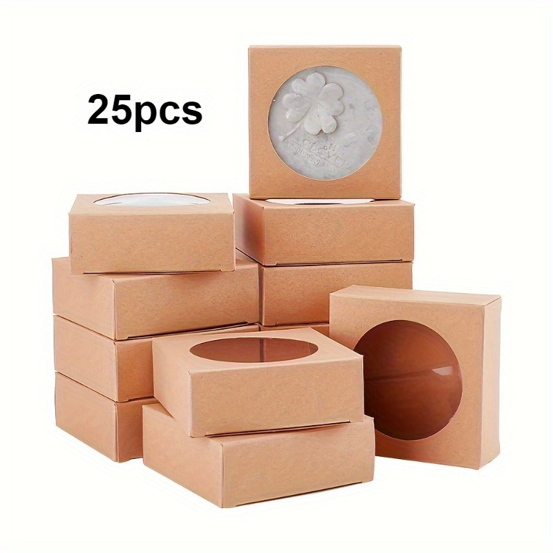 TEMU 25 boîtes cadeaux élégantes en papier avec fenêtre transparente - Pliables, boîte à savon artisanale, 8,0x8,0x3,0 cm - Idéales pour mariages,