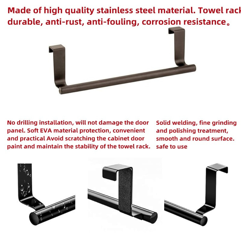 1pc modern stainless steel kitchen towel hook wall mount rust resistant multifunctional towel bar for kitchen and bathroom   punch free hanger for   details 9