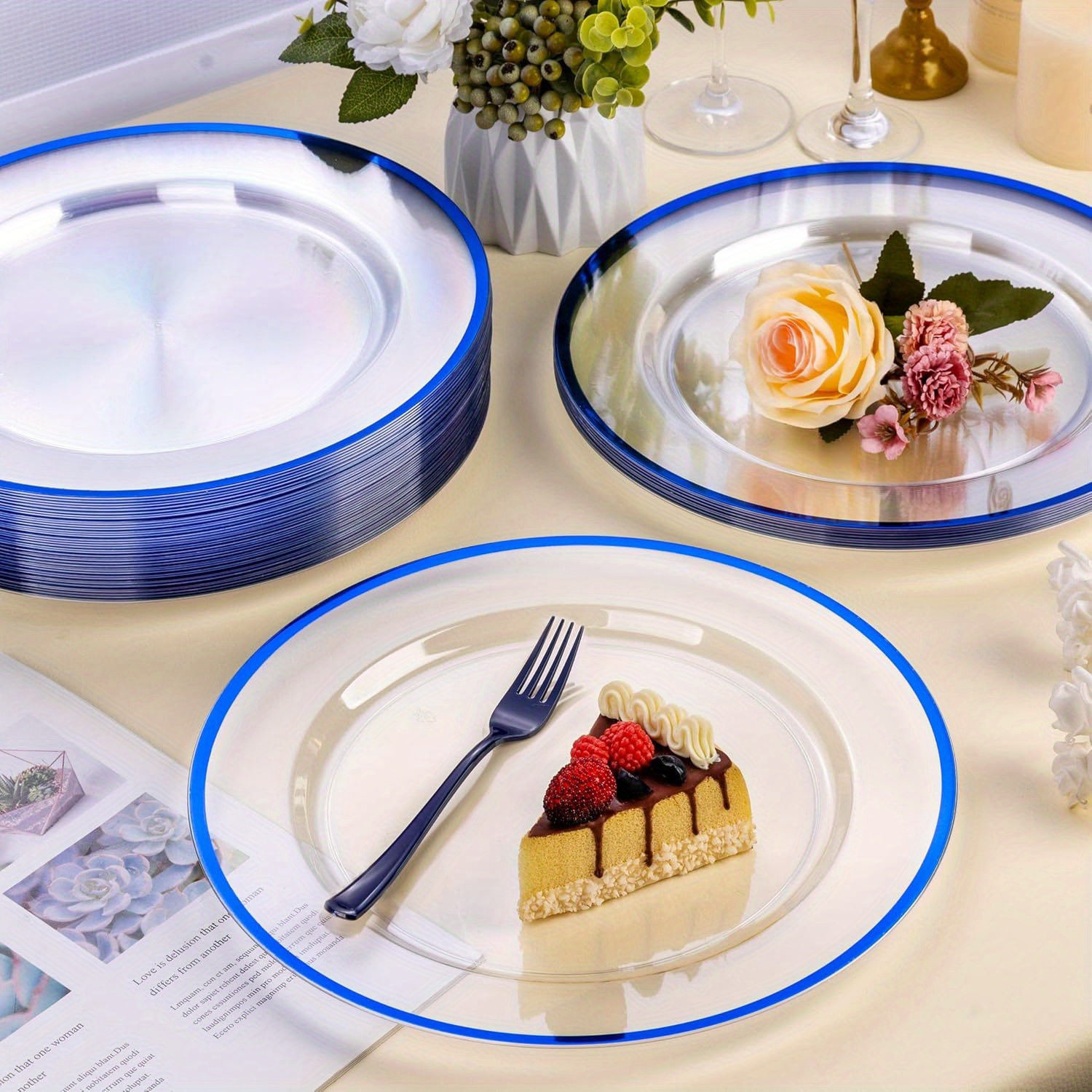 Gold Plate Chargers Bulk 50-Pack Clear Plastic Charger Plates With