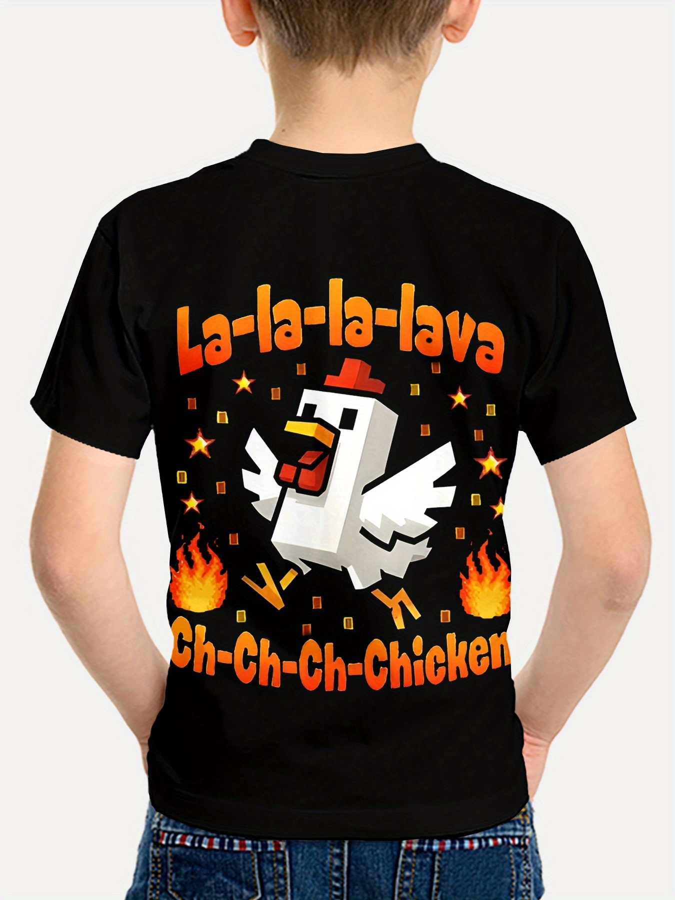 t-shirt à imprimé numérique pour garçons, t-shirt tendance à manches courtes dété pour garçons avec motif de   carré pixel flamme de dessin  , haut à motif de   de dessin  , respirant et   pour les vêtements denfants, t-shirt décontracté, tissu   et respirant, lavable en machine