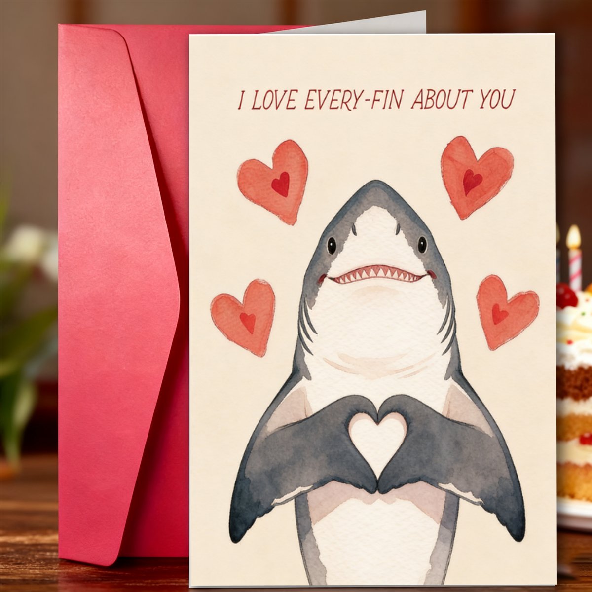 TEMU 1 Cute Shark Valentine's Day Card, Suitable For Birthdays, Christmas, And Friendship Occasions—featuring An Adorable Heart-shaped Fin With The