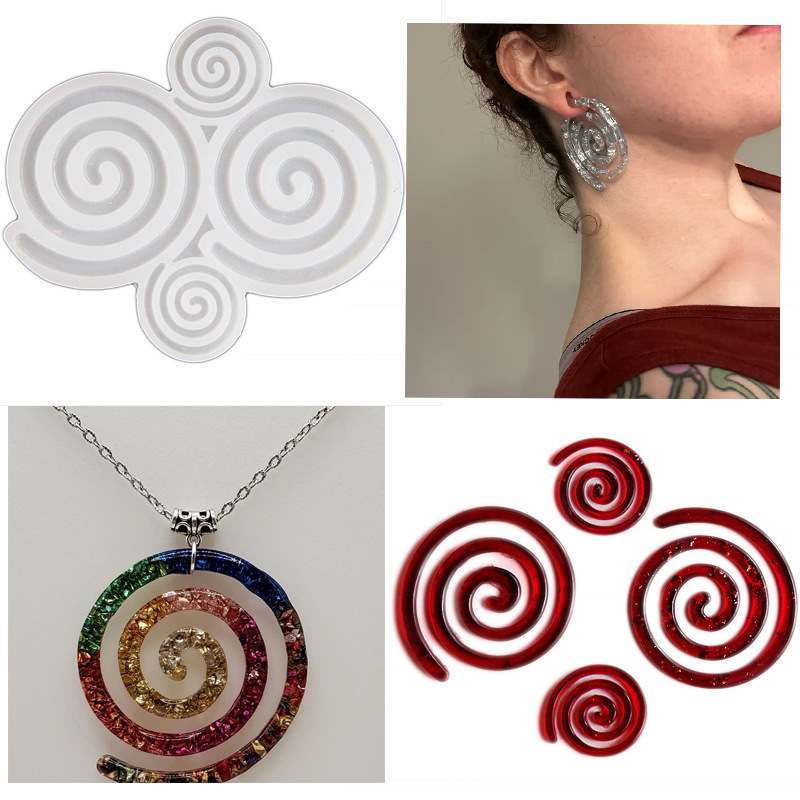 

1pc Spiral & Pendant Silicone Mold Kit - Diy Handcrafted Earring & Necklace , Resin Art With Glitter Accents, Flexible And Material For Unique Jewelry Making