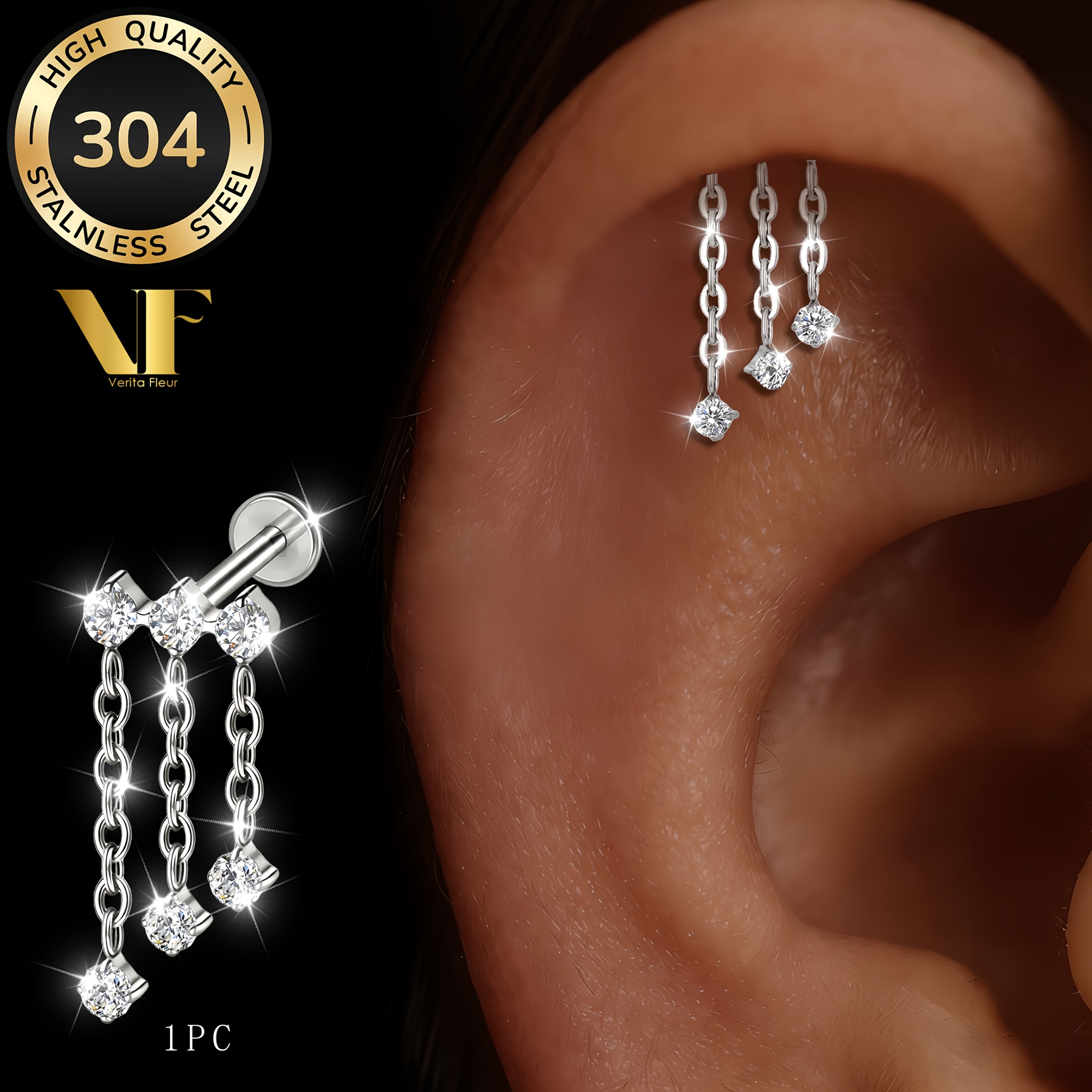 Image of 1pc Women's Earrings, Easy And Stylish, Sexy, . Features Three-chain Pendants With Multiple Sparkling Synthetic Zirconia Stones That Gently With Movement, Dynamic And . Full Of , Sweet Yet Edgy