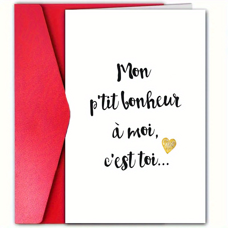 TEMU 1 carte française avec enveloppe (4.72 X 7.09 pouces) - "Mon petit m'appartient, vous êtes..." avec motif de cœur - Parfait pour petit ami,