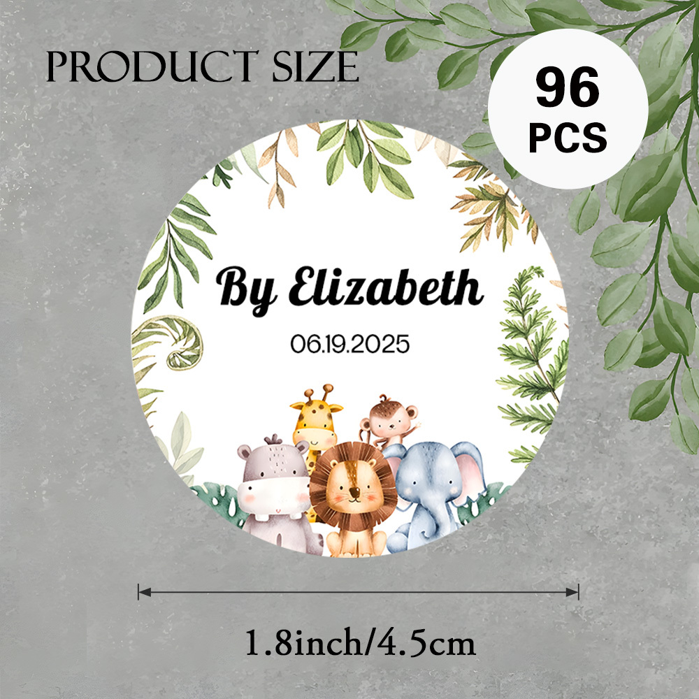TEMU 48/96 pegatinas redondas personalizadas, texto personalizado, diseño de animales de y vegetación en acuarela, perfectas para recuerdos de baby
