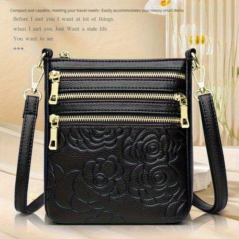 Genuine Leather Women'S Shoulder Bag, New Multi-Layer Design, Business Commuter Tote with Zipper Pockets, European & American Modern Style, Fashionable Versatile Crossbody Bag for Outdoor Travel, Large Capacity Small Backpack