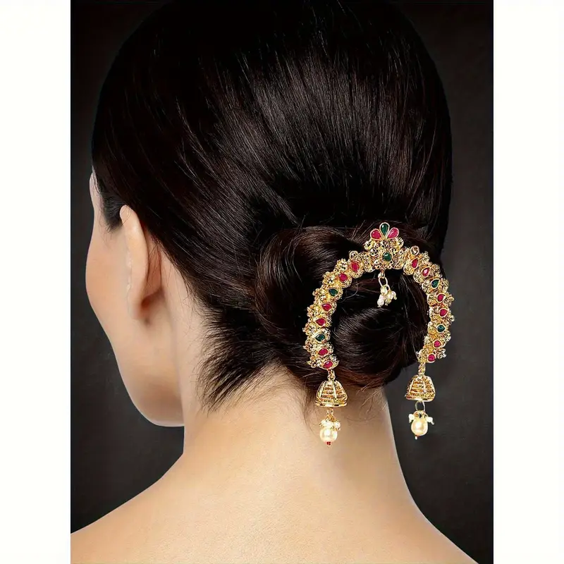 indian traditional   ethnic juda pins with pearl   drops elegant bridal hair accessories for weddings engagements and cultural events wedding hair accessories wedding hairpiece ethnic style intricate design Product details 0