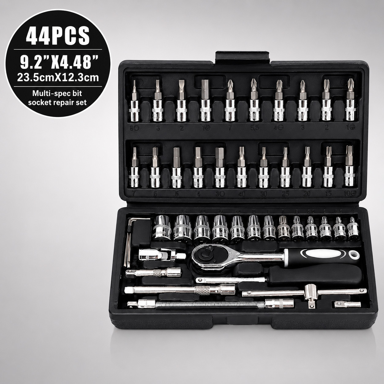 TEMU 49/44pcs Complete Socket Tool Kit Set, Heavy Duty Deep Impact Socket & Multi-bit Repair Kit, Portable Storage Case, Ratchet Wrench Set For Auto