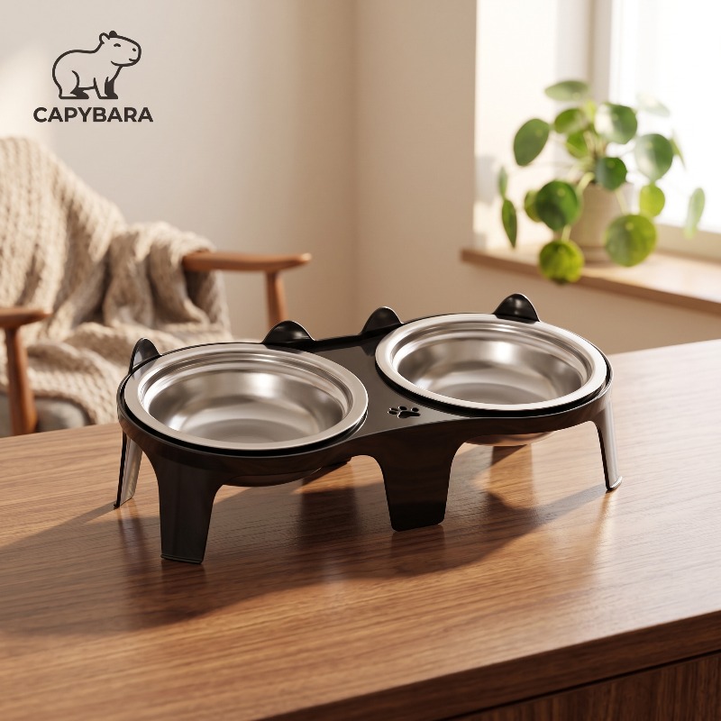 TEMU Raised Double Bowl For Cats, Elevated Pet Feeder, Non-slip And Anti-spill Cat/dog Food And Water Bowl