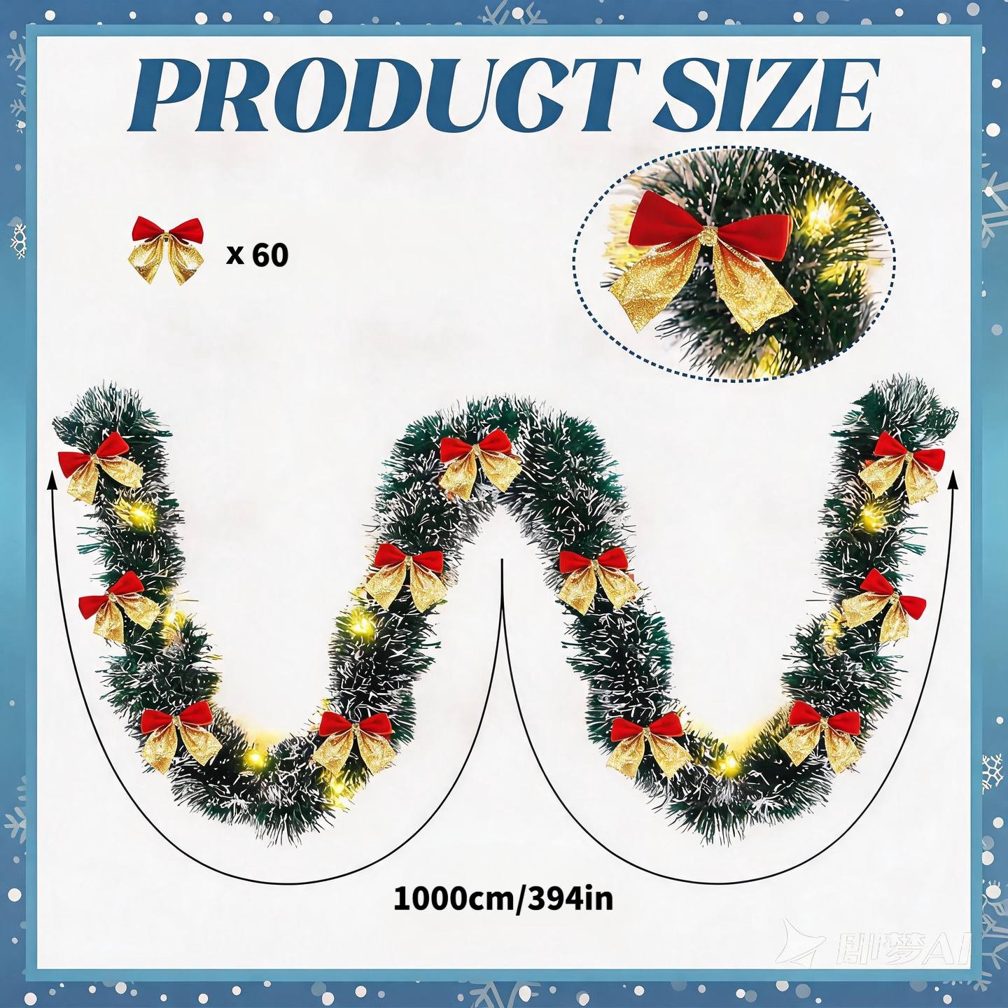TEMU Guirlande lumineuse LED 16.5/33ft 50/100 LED à fil métallique fluorescent brillant, piles, décoration de Noël dorée et rouge avec guirlande de