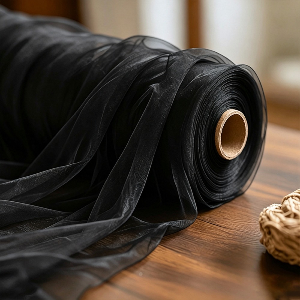 TEMU 1 Rouleau de Tulle Noir Extra-Long pour Toiles de Fond de Mariage DIY, Artisanat Fait Main, Emballage Cadeau et Décorations de Mariage - Rouleau