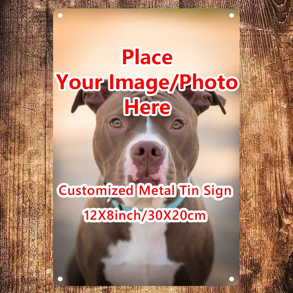 TEMU 2d Flat, [2d Flat] 1pc Customizable Metal Tin Sign - Personalized Dog Photo Frame, 30.48x20.32cm Aluminum Wall Art With Customizable Text,