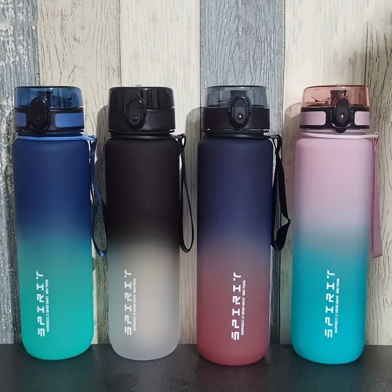 

1pc Portable Sports Water Bottle, Gradient Design, Leakproof, Bpa-free Pc Material, 21.98oz/33.81oz, With Time Marker, For Men And Women