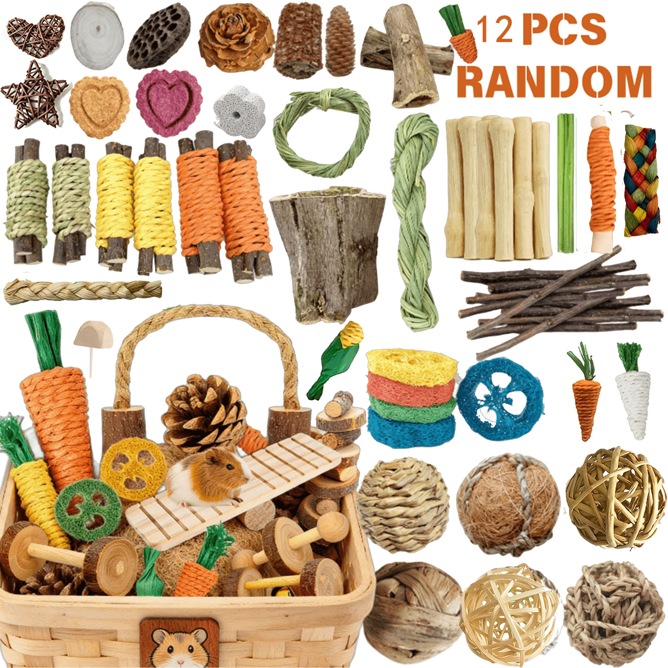 TEMU 7/12pcs Jouets à mâcher pour animaux de compagnie, adaptés aux petits animaux, adaptés aux hamsters et autres rongeurs, couleurs et styles
