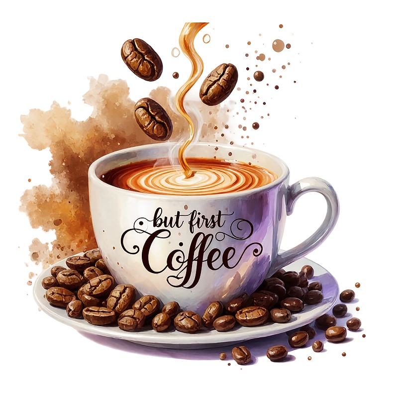 TEMU 1pc Car Sticker: Coffee Ceramic Mug With Latte Art, Foam Pattern, And Coffee Beans, Self-adhesive Vinyl Decal, Suitable For Car Windows, Vehicle