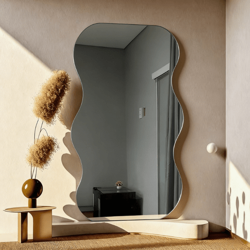 imagen del artículo espejo de pared sin acrílico irregular, protector definición, no requiere perforación, espejo decorativo artístico para pasillo, dormitorio y vestidor