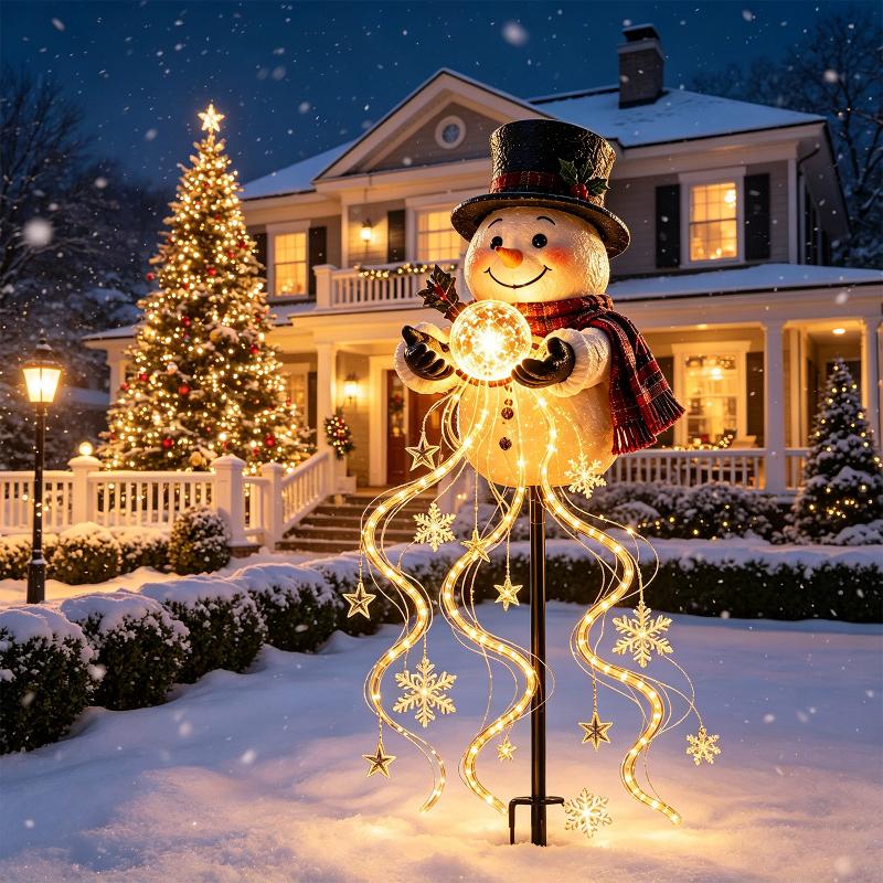 TEMU Snowman - Snow-falling Led Christmas Yard Light, Layered Starlight, Warm Light Effect, Ip56 Waterproof Rating, Solar Powered, Stake-in Christmas