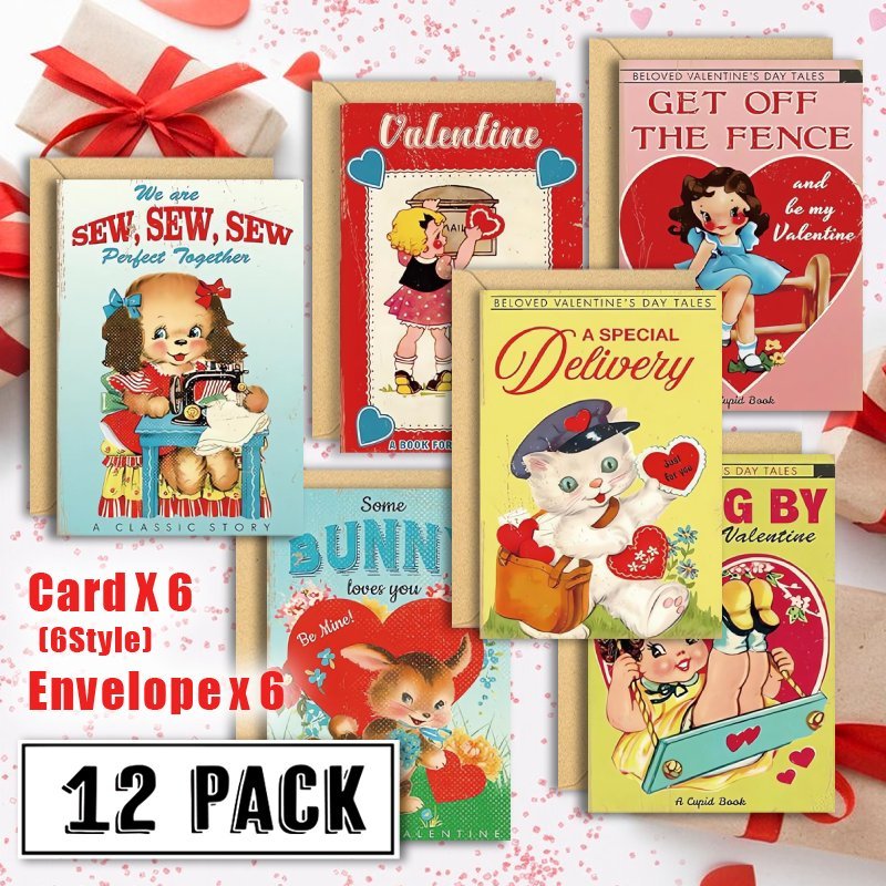 

12pcs Vintage Valentine's Day Greeting Cards With Envelopes - 6 Unique , Spouses &